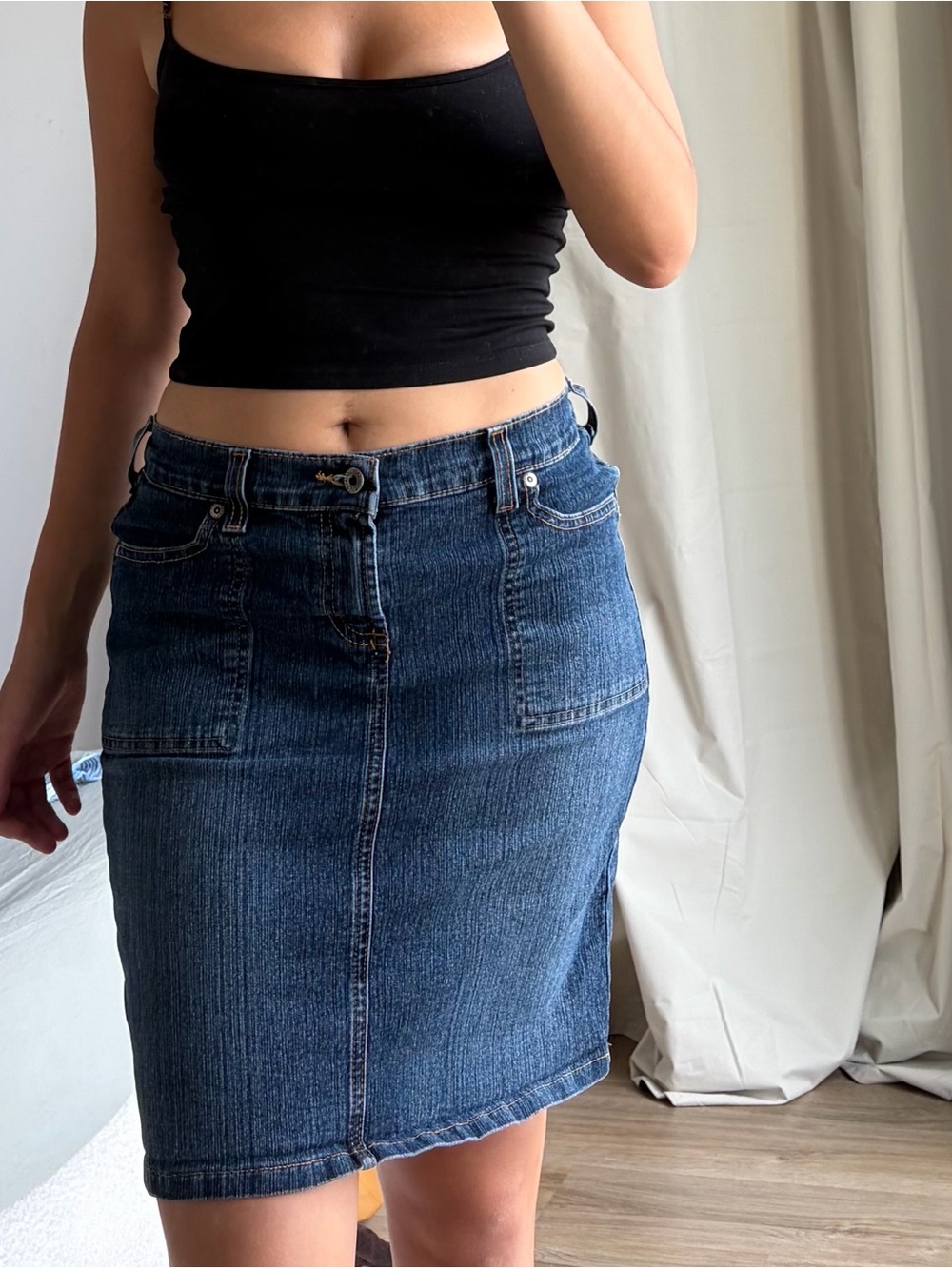 Tommy Hilfiger Y2K Low Rise Denim Midi Skirt Dark Wash